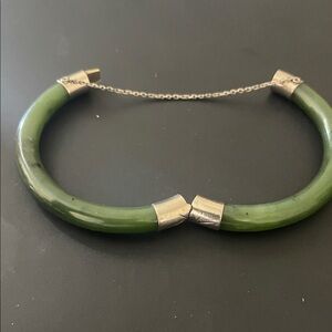 Green Jade Bangle Bracelet with Gold Accents - Women Jewelry